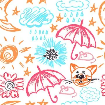 Cute children's Seamless drawing. Colored wax crayons Stock Illustration