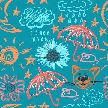 Cute children's Seamless drawing. Colored wax crayons Stock Illustration
