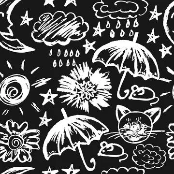Cute children's Seamless drawing. Colored wax crayons Stock Illustration