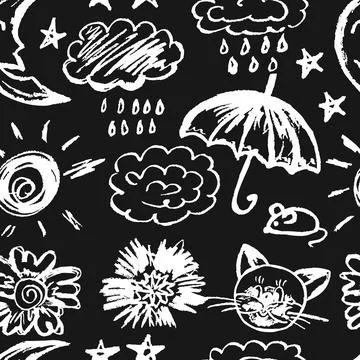 Cute children's Seamless drawing. Colored wax crayons Stock Illustration