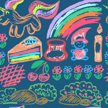Cute children's Seamless drawing. Colored wax crayons Stock Illustration