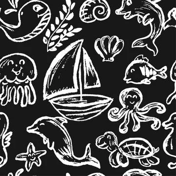 Cute children's Seamless drawing. Colored wax crayons Stock Illustration