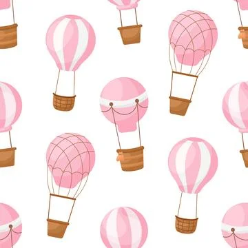 Cute children's seamless pattern with pink hot air balloons. Creative kids Stock Illustration