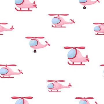 Cute children's seamless pattern with pink hellicopters. Creative kids text.. Stock Illustration