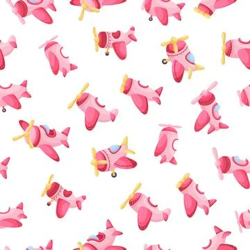 Cute children's seamless pattern with pink planes. Creative kids texture fo.. Illustrazione stock