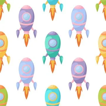 Cute children's seamless pattern with rockets. Creative kids texture for fa.. Illustrazione stock