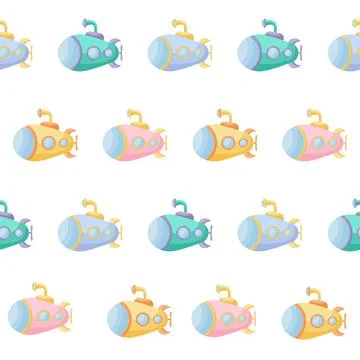Cute children's seamless pattern with submarines. Creative kids texture for.. Illustrazione stock
