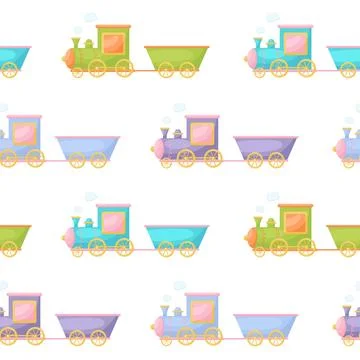 Cute children's seamless pattern with trains. Creative kids texture for fab.. Stock Illustration