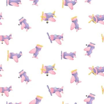 Cute children's seamless pattern with violet planes. Creative kids texture for Illustrazione stock