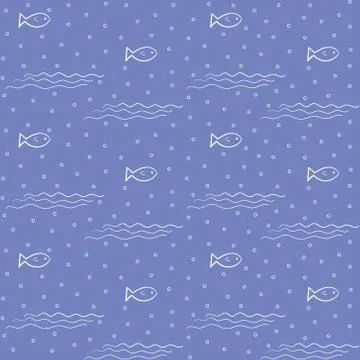 Cute children's seamless vector pattern with fish, waves on a blue background Illustrazione stock