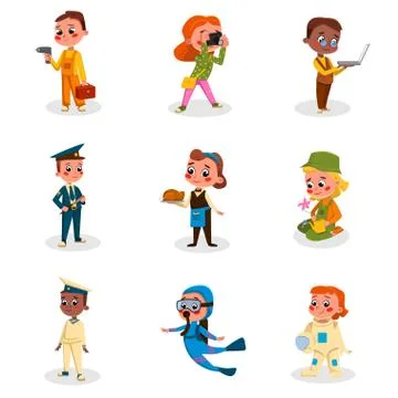 Cute Childrens of Various Professions Set, Kids Hobby or Future Profession Stock Illustration