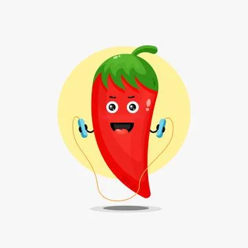 Cute chilli character doing jump rope Stock Illustration