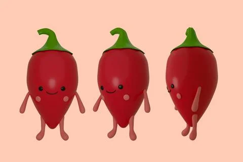Cute chilli papper in cartoon style. 3d render illustration. Stock Illustration