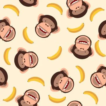 Cute chimpanzee head with banana pattern Stockillustratie