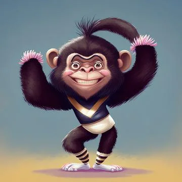 The cute chimpanzee is sporting as the cheerleaders Stock Illustration
