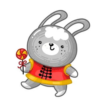 Cute Chinese rabbit with candy Stock Illustration