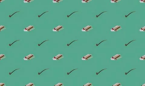 Cute chocolate and cherry dessert pattern on teal background Stock Illustration