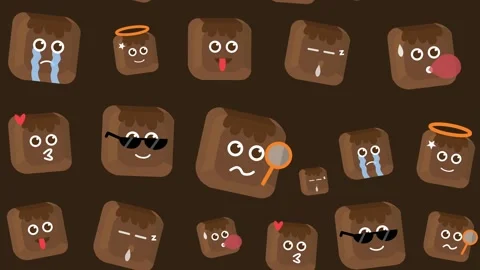 Cute chocolate cube emoticons seamless pattern on dark background animation Stock Footage 336722114