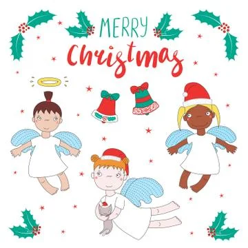 Cute Christmas angels Stock Illustration