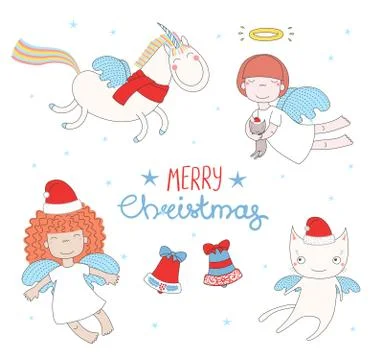 Cute Christmas angels Stock Illustration