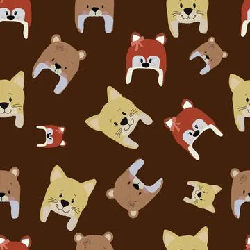 Cute Christmas Animals Seamless Pattern with Winter Hats Stock Illustration