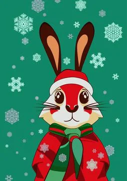 Cute Christmas background with bunny. Vector illustration Stock Illustration