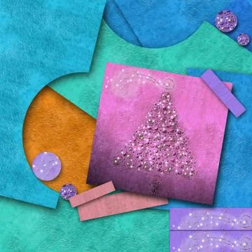 Cute christmas background, scrap papers Stock Illustration