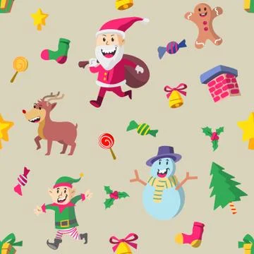 Cute Christmas Character Seamless Pattern Stock Illustration