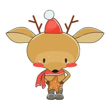 Cute christmas deer with cookie. Vector illustration. Stock Illustration