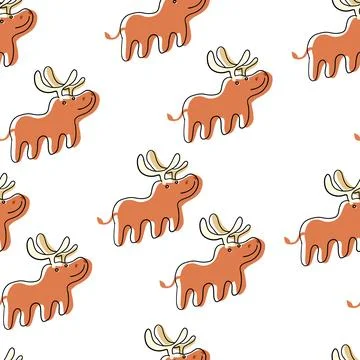 Cute Christmas Deers seamless pattern in cartoon flat style Stock Illustration