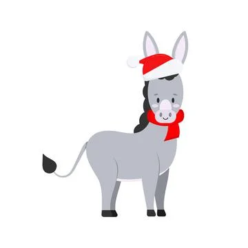 Cute christmas donkey vector icon isolated on white background. Stock Illustration