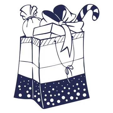 Cute Christmas Gift Bag with Candy Cane, Bow and Treats. Great for Packagin.. Stock Illustration