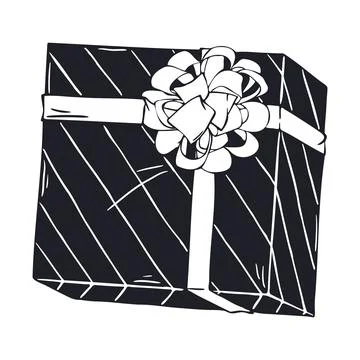 Cute Christmas Gift Box with Dark Wrap and Fluffy Bow. Great for Holiday Ca.. Stock Illustration