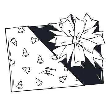 Cute Christmas Gift Box with Tree Print Wrap and Star Bow. Great for Holiday  Stock Illustration