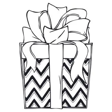 Cute Christmas Gift Box with Zigzag Pattern and Fluffy Bow. Great for Stick.. Stock Illustration