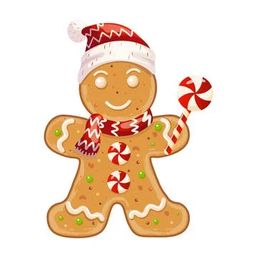Cute Christmas gingerbread man vector illustration. Holiday gingerbread イラスト素材