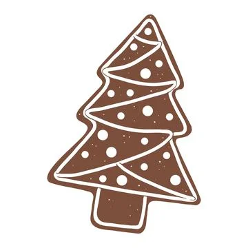Cute Christmas Gingerbread Tree Cookie with Garland and Dots. Great for Box w Stock Illustration