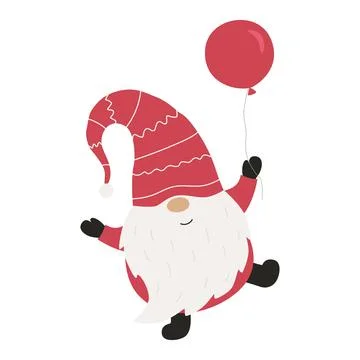 Cute christmas gnome with balloon. Vector illustration. Stock Illustration