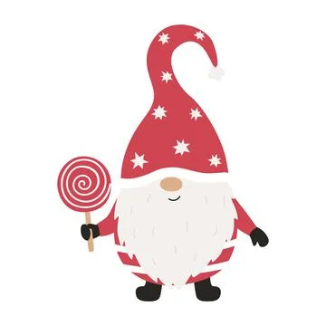 Cute christmas gnome with candy. Vector illustration. Stock Illustration