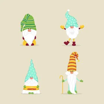 Cute Christmas gnomes. Vector characters in flat style. Set of Christmas gnomes Stock Illustration