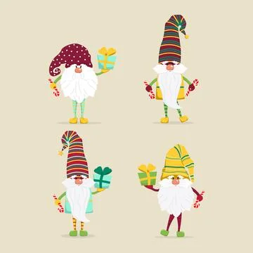 Cute Christmas gnomes. Vector characters in flat style. Set of Christmas gnomes Stock Illustration