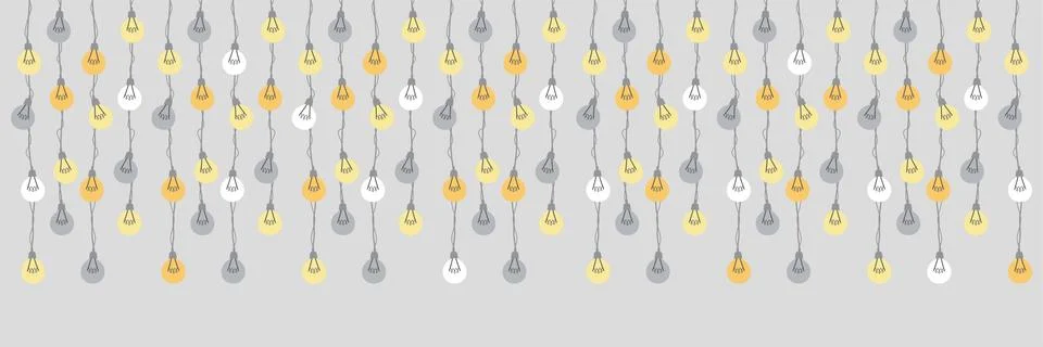 Cute Christmas hand drawn light bulb garlands horizontal banner background Illustrazione stock