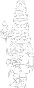 Cute Christmas nutcracker with donuts graphic sketch template Illustrazione stock