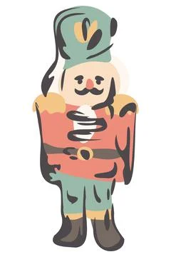 Cute Christmas Nutcracker Hand Drawn Vector Stock Illustration