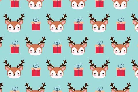 Cute Christmas pattern. Deer and gifts. Vector illustration Stock Illustration