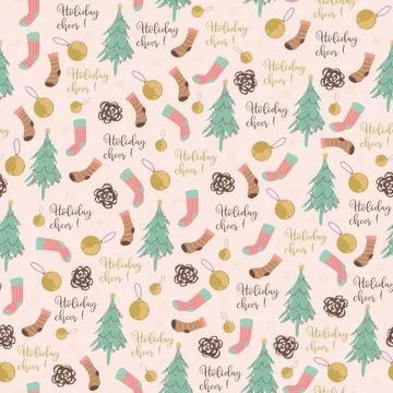 Cute christmas pattern with trees, gifts, snowflakes, and ornaments Stock Illustration