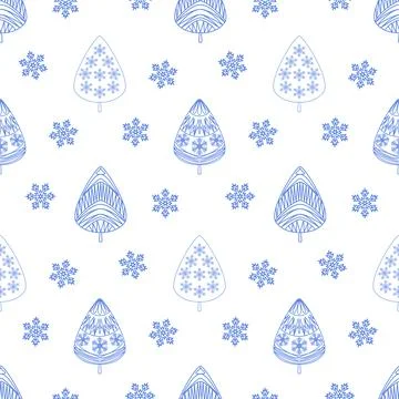 Cute christmas seamless pattern, christmas tree snowflake on white Stock Illustration