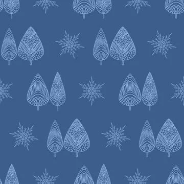 Cute christmas seamless pattern, christmas tree snowflake on blue for textile Stock Illustration