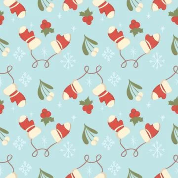 Cute Christmas seamless pattern with Christmas gift box, stockings, mittens Stock Illustration