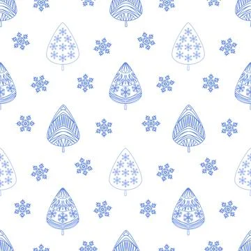 Cute christmas seamless pattern, christmas tree snowflake on white Stock Illustration
